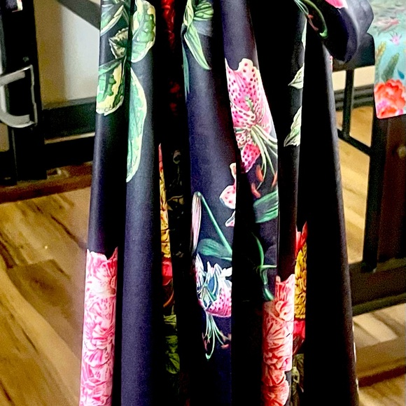 Black silky floral full length stunning wrap dress by Voodoo Vixen in Medium! - Picture 4 of 8
